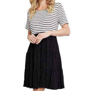 Heimish Black and White Two-Tone Short Sleeve Spliced Dress